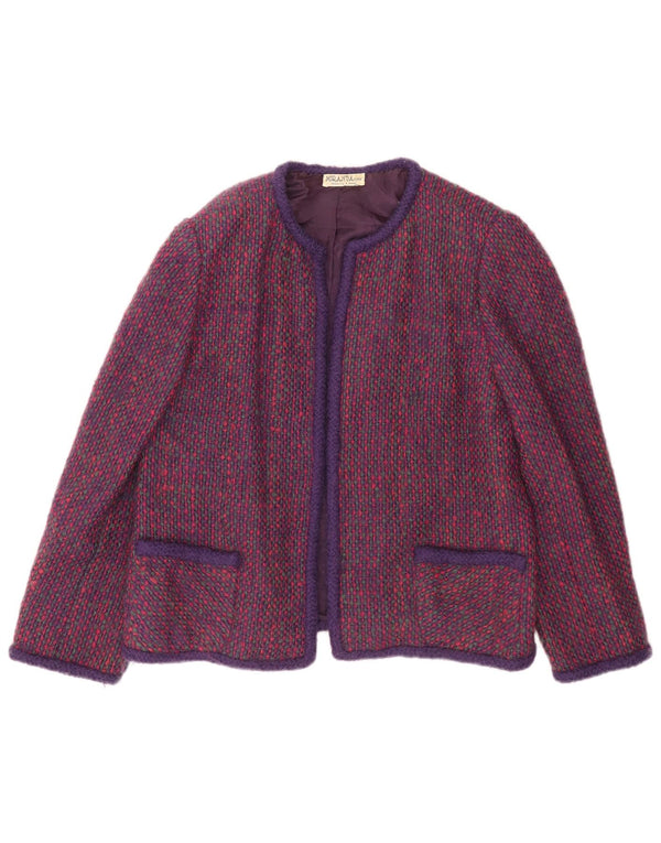Jaqueta Blazer Feminina Vintage Reino Unido 18 XL Lã Xadrez Roxa
