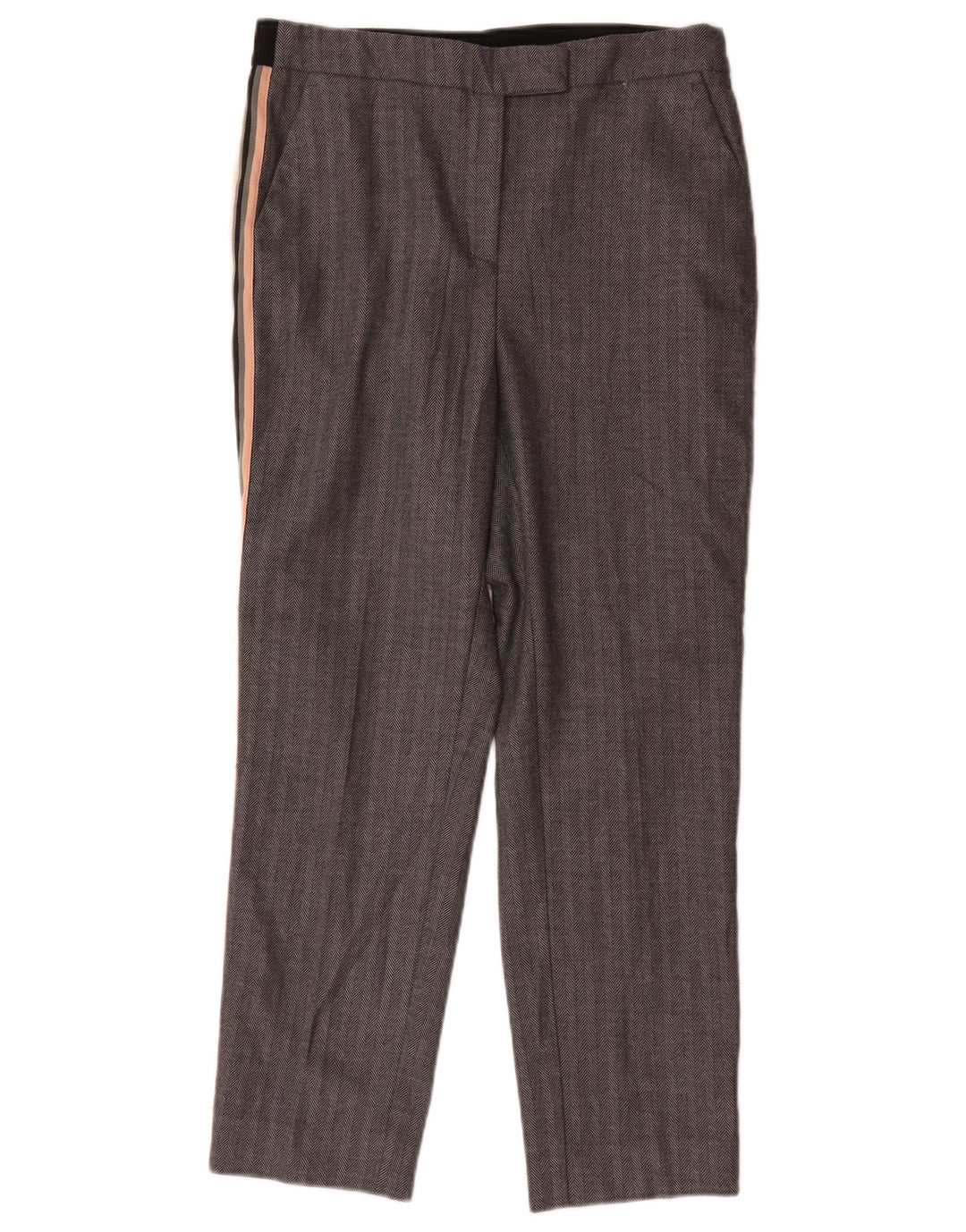 Calça feminina Marks & Spencer Reino Unido 12 médio W30 L26 espinha de peixe cinza