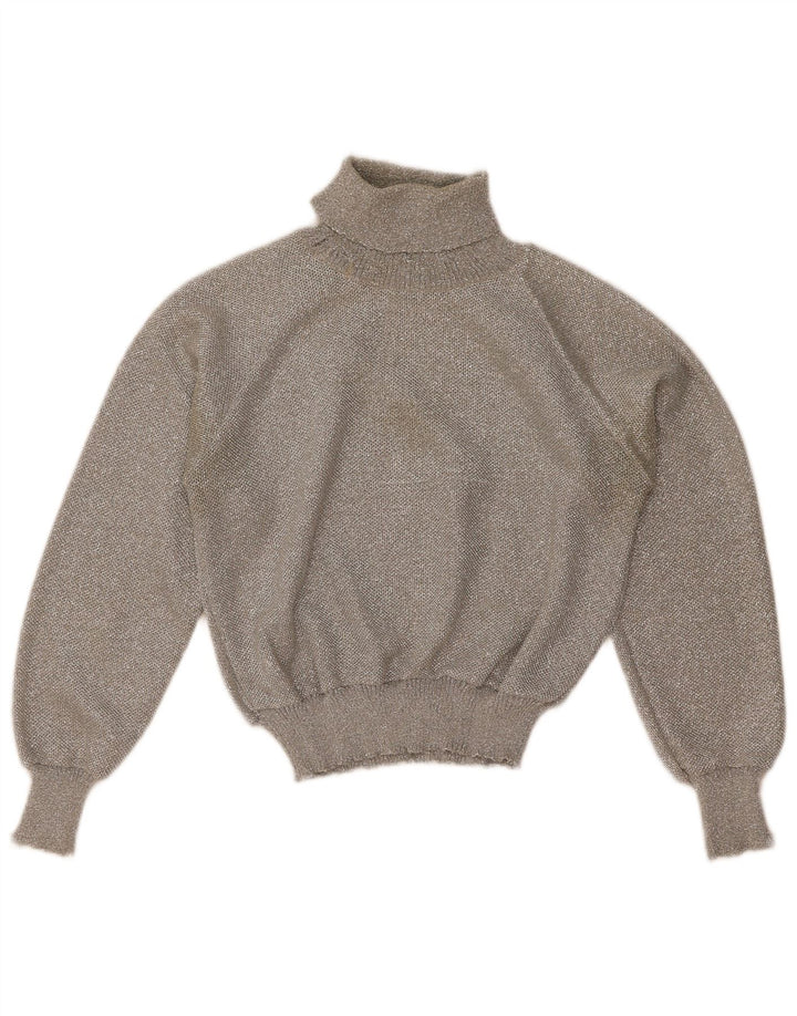 Suéter feminino vintage com gola redonda e gola redonda Reino Unido 12 cinza médio