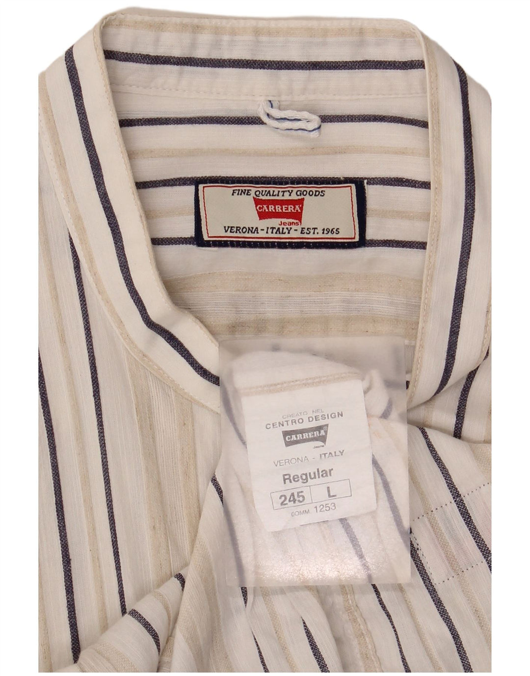 Camisa masculina Carrera Regular Fit grande linho listrado branco