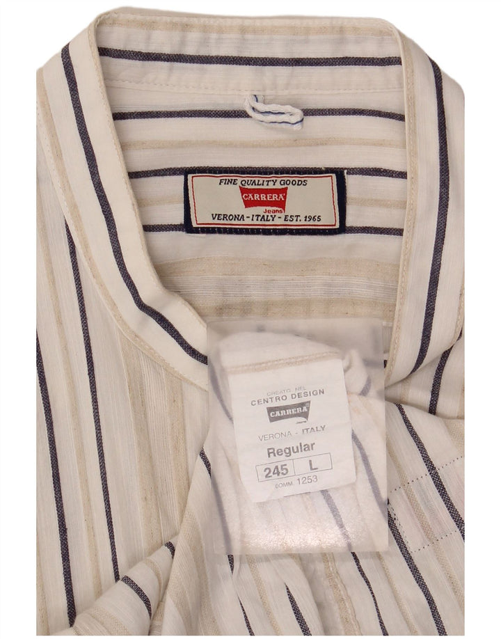 Camisa masculina Carrera Regular Fit grande linho listrado branco