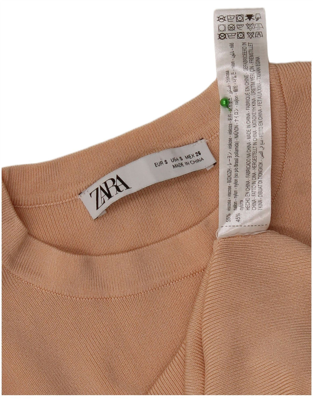 Top feminino Zara de manga comprida UK 8 pequeno bege viscose