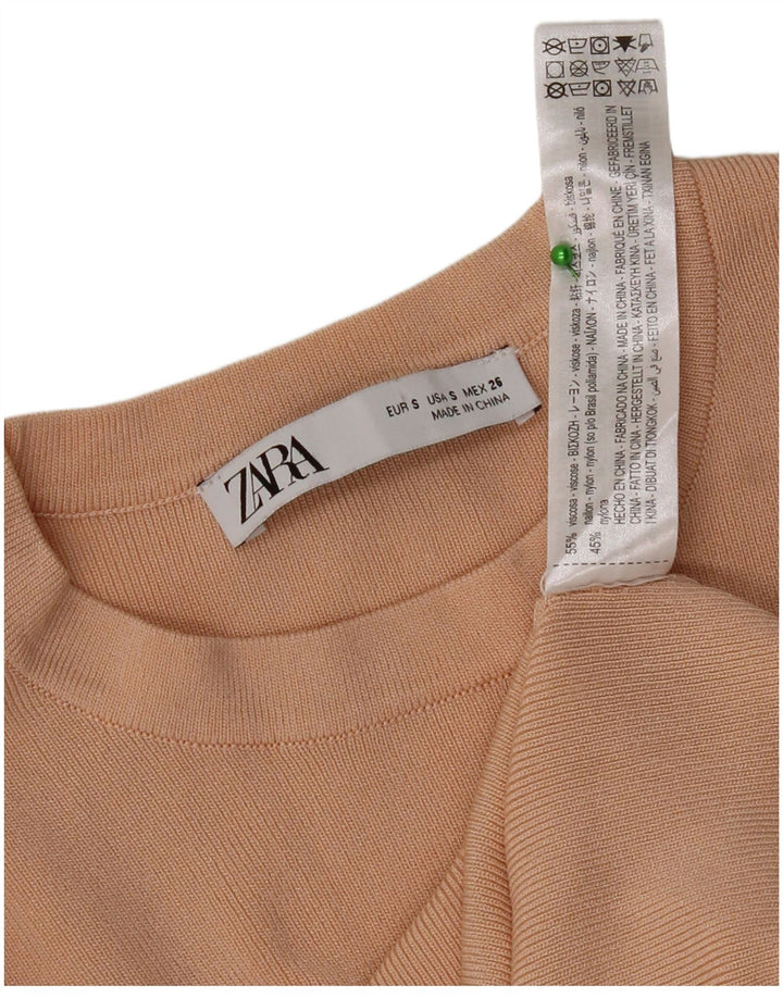 Top feminino Zara de manga comprida UK 8 pequeno bege viscose