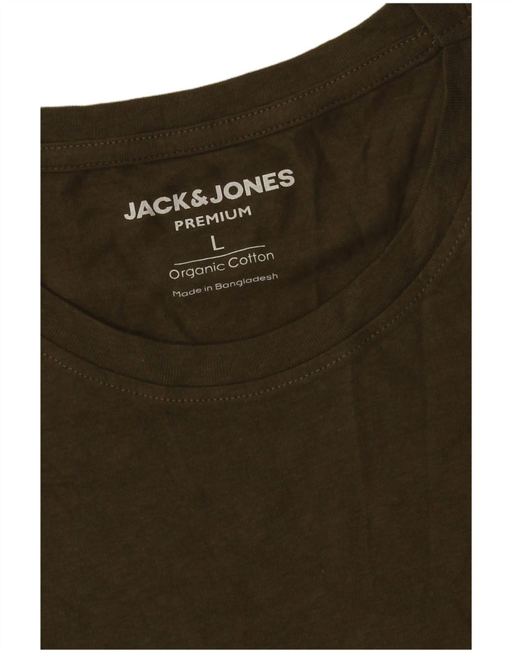 Jack & Jones Mens Premium Camiseta Top Grande Algodão Cáqui