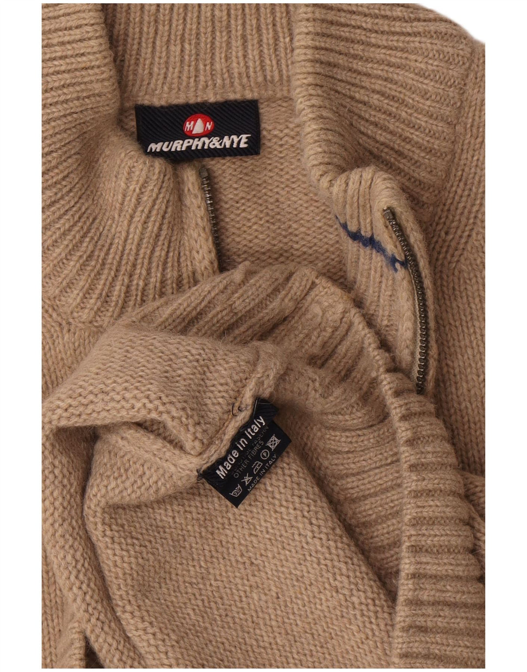 Suéter masculino Murphy & Nye com zíper e gola 2XL lã bege