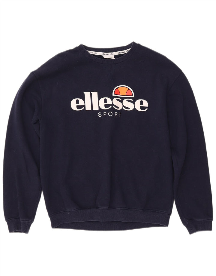 ELLESSE moletom feminino gráfico jumper UK 12 médio azul marinho algodão