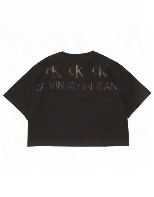 Calvin Klein Jeans Camiseta Feminina Crop Graphic Top Reino Unido 10 Pequeno Algodão Preto