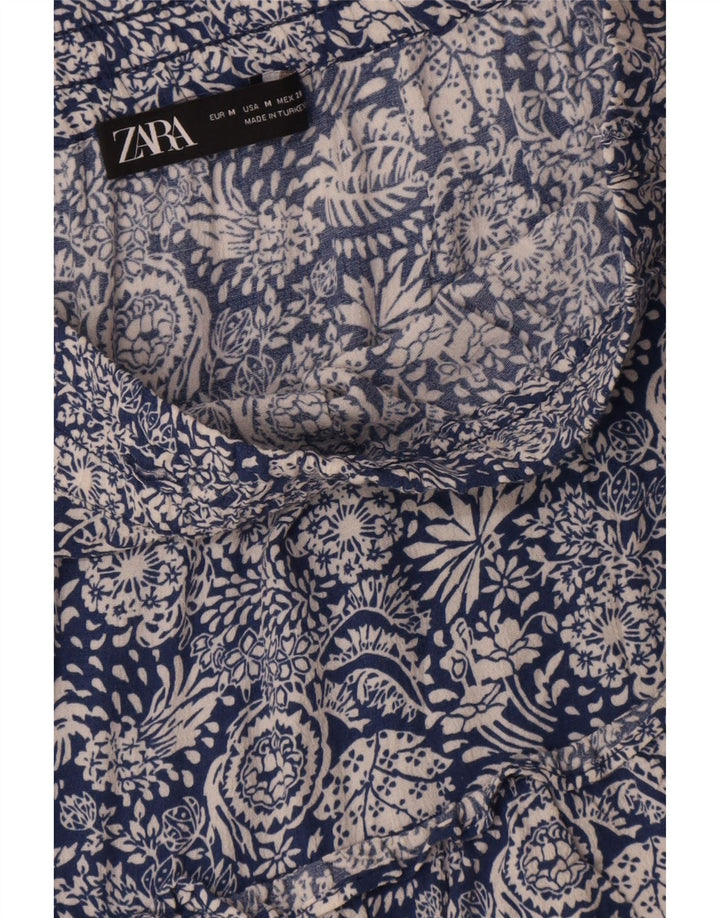 Zara Shorts feminino de cintura alta médio W28 azul floral