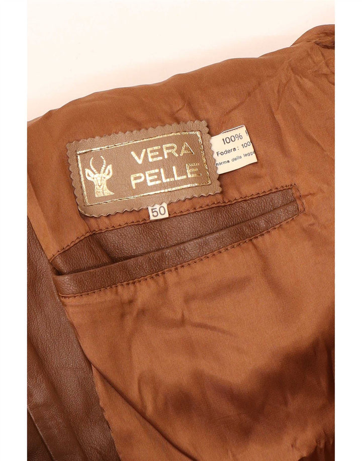 Jaqueta de couro masculina vintage IT 50 grande marrom