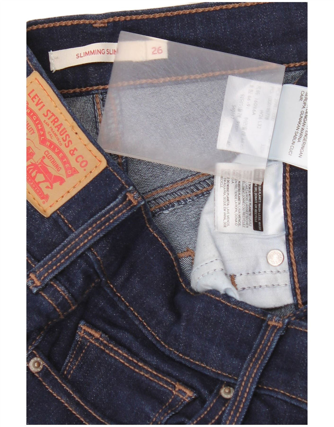Calça jeans feminina Levi's Slimming Slim W26 L32 azul marinho algodão