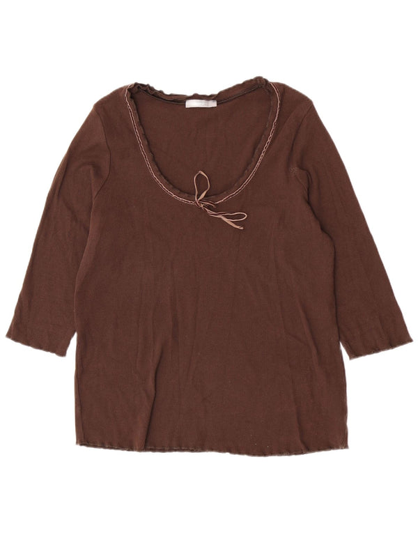 Top feminino Marks & Spencer manga 3/4 Reino Unido 16 grande algodão marrom