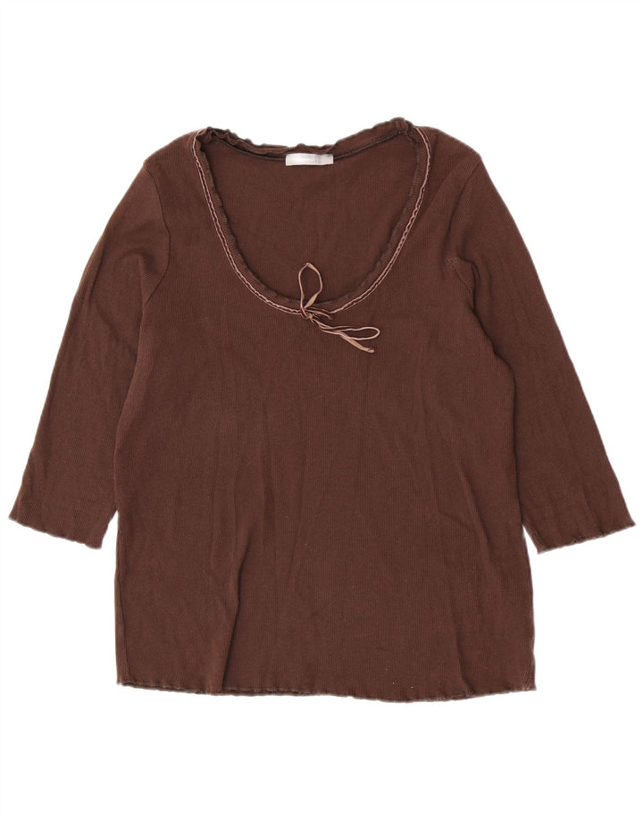 Top feminino Marks & Spencer manga 3/4 Reino Unido 16 grande algodão marrom