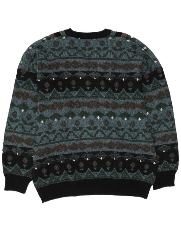Suéter masculino vintage com decote em V IT 60/62 3XL Verde Geométrico Retro