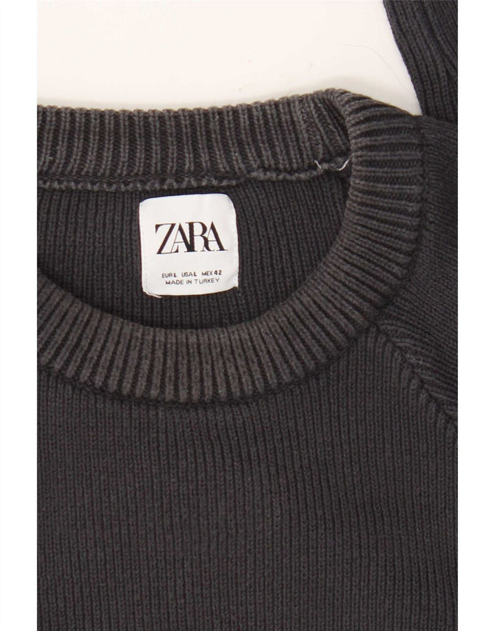 Zara Suéter masculino com gola redonda grande azul marinho
