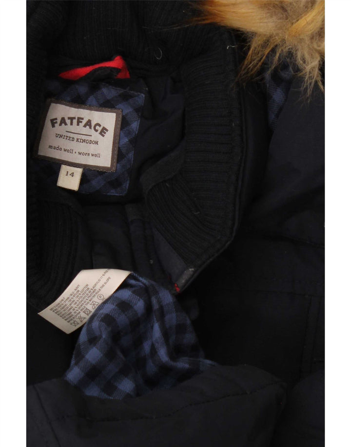 Casaco acolchoado com capuz feminino Fat Face UK 14 nylon azul marinho médio