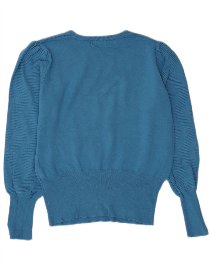 Suéter feminino Marks & Spencer com gola canoa Reino Unido 12 médio azul Chevron