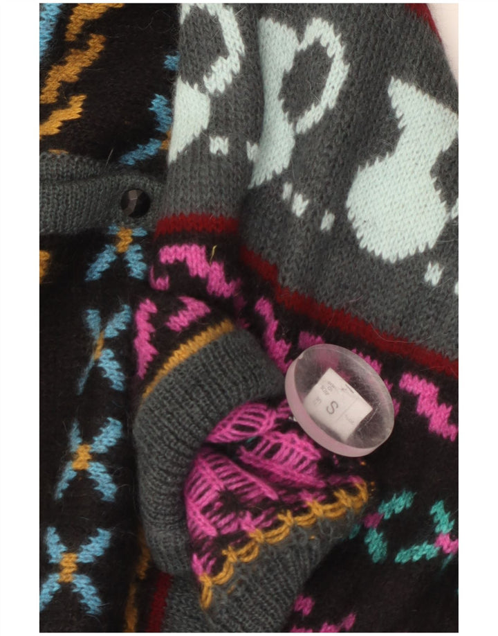 Suéter feminino vintage com padrão abstrato cardigan Reino Unido 10 pequeno multicolorido