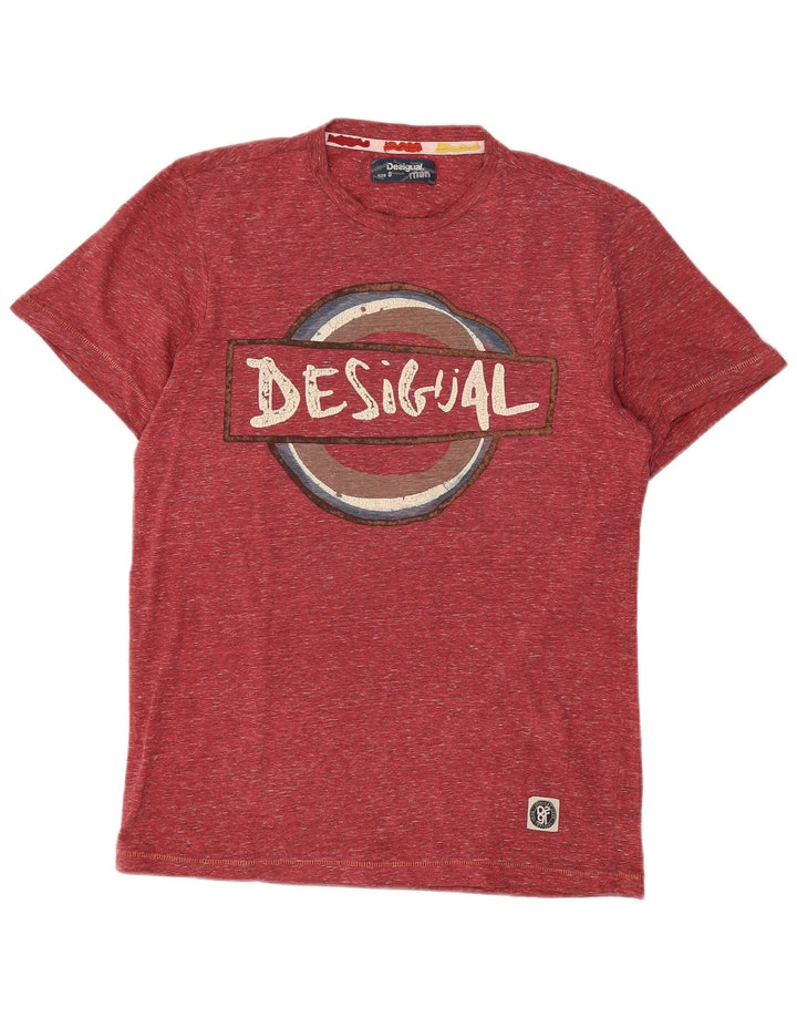 Desigual Camiseta masculina gráfica top pequeno marrom manchado