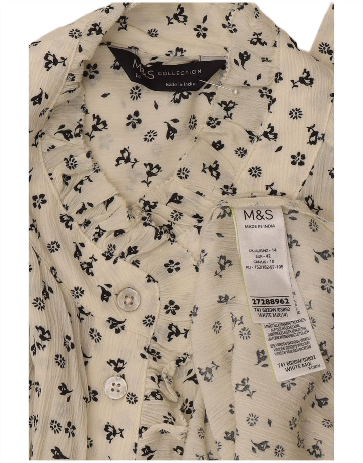 Blusa feminina Marks & Spencer grande tamanho UK 14 grande off white floral