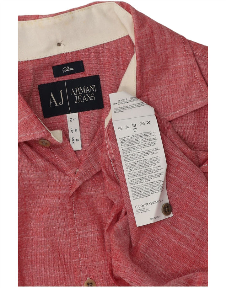 Camisa masculina Armani Jeans Slim Fit médio algodão manchado vermelho