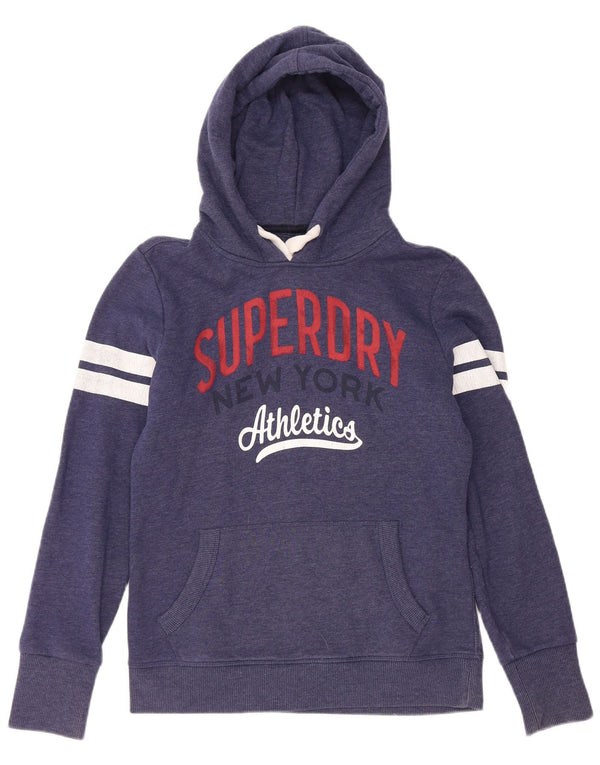 Suéter com capuz gráfico feminino Superdry UK 12 algodão listrado azul marinho médio