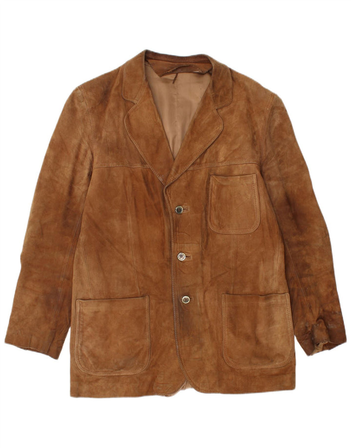 Jaqueta de camurça masculina vintage Reino Unido 36 couro marrom pequeno