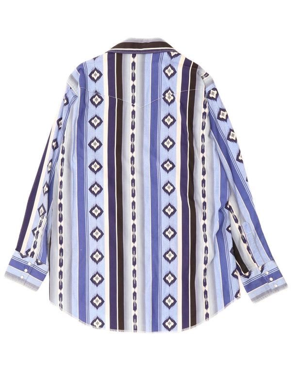 Wrangler Mens Shirt Size 16 1/2 Large Blue Geometric Cotton