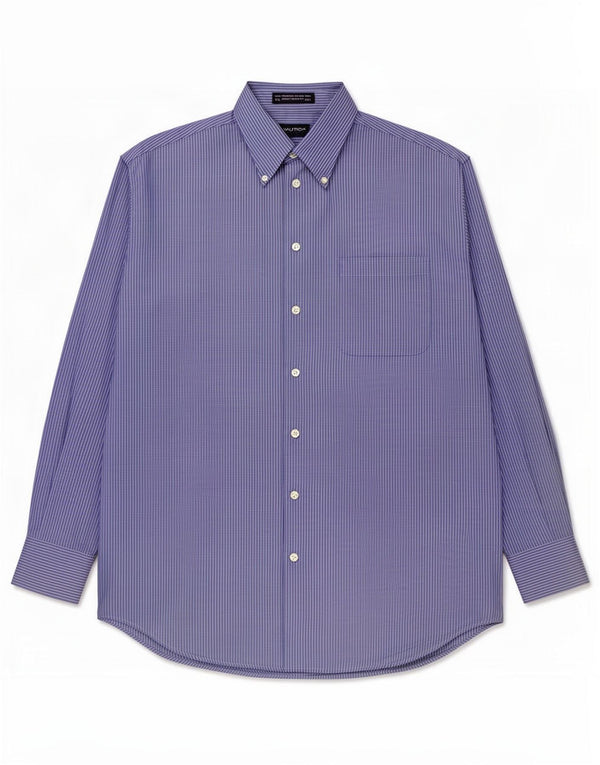 Camisa masculina Nautica tamanho 15 1/2 algodão listrado azul médio