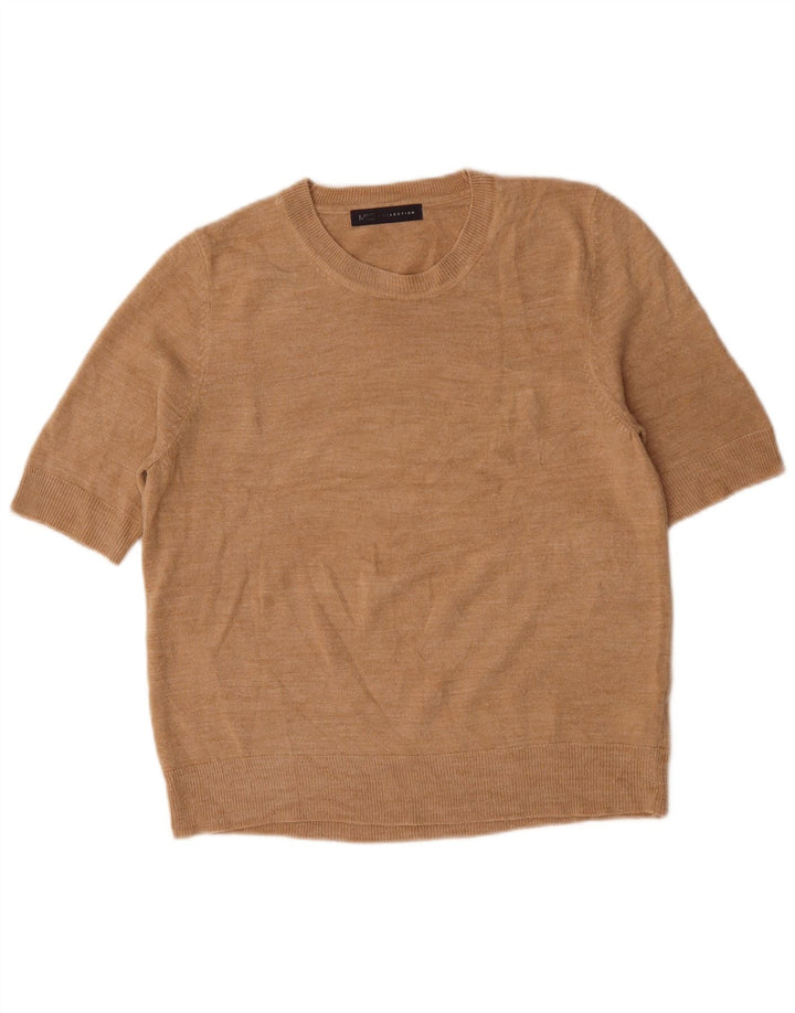 Suéter feminino Marks & Spencer com gola redonda Reino Unido 14 grande bege