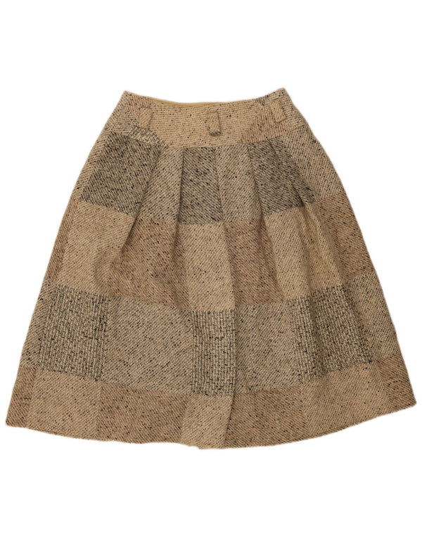 Saia midi feminina Seventy IT 46 grande W30 bege patchwork lã virgem