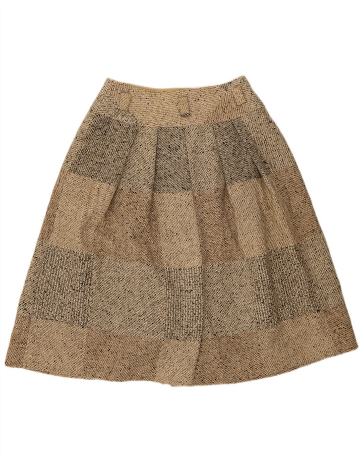 Saia midi feminina Seventy IT 46 grande W30 bege patchwork lã virgem