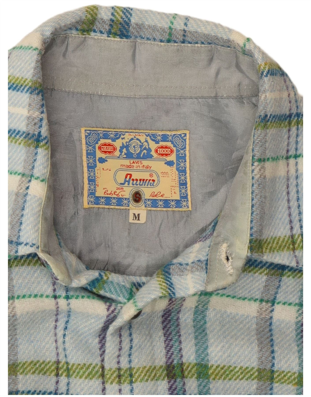 Camisa masculina vintage de flanela de lenhador xadrez azul médio