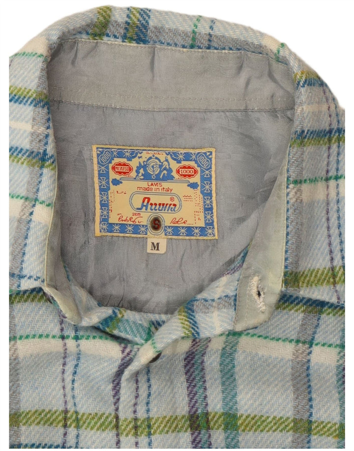 Camisa masculina vintage de flanela de lenhador xadrez azul médio