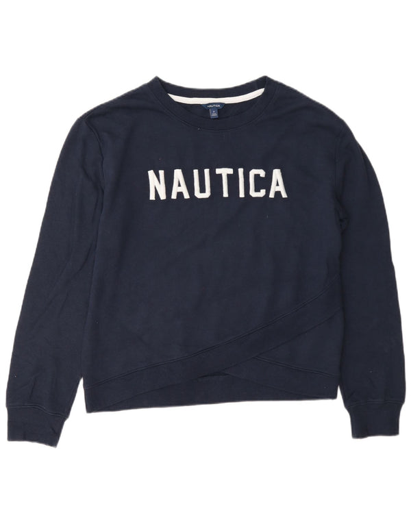 Nautica moletom feminino grande com estampa gráfica UK 10 pequeno azul marinho