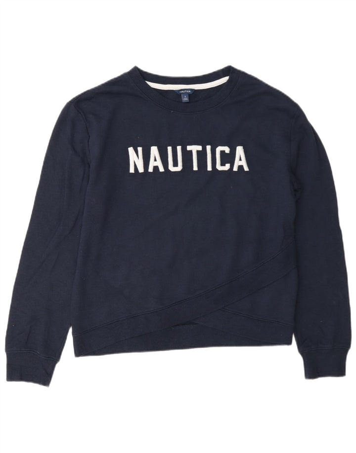 Nautica moletom feminino grande com estampa gráfica UK 10 pequeno azul marinho