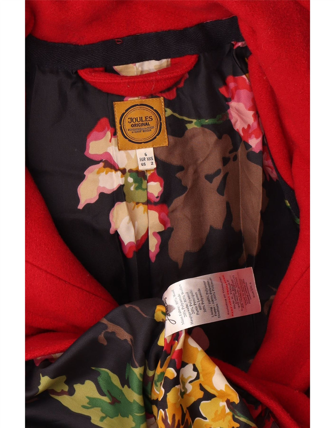 Casaco Duffle Feminino Joules com Capuz Oversized Reino Unido 6 XS Lã Vermelha