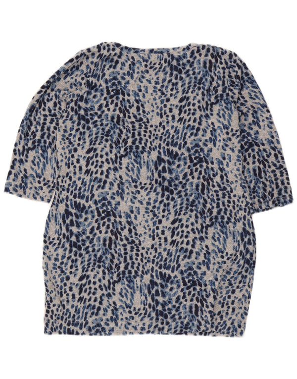 Top feminino Marks & Spencer manga 3/4 UK 16 grande azul estampa animal