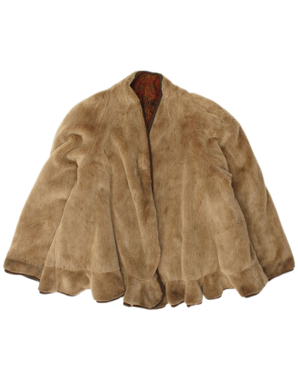 Jaqueta feminina vintage de pele sintética grande UK 18 XL bege