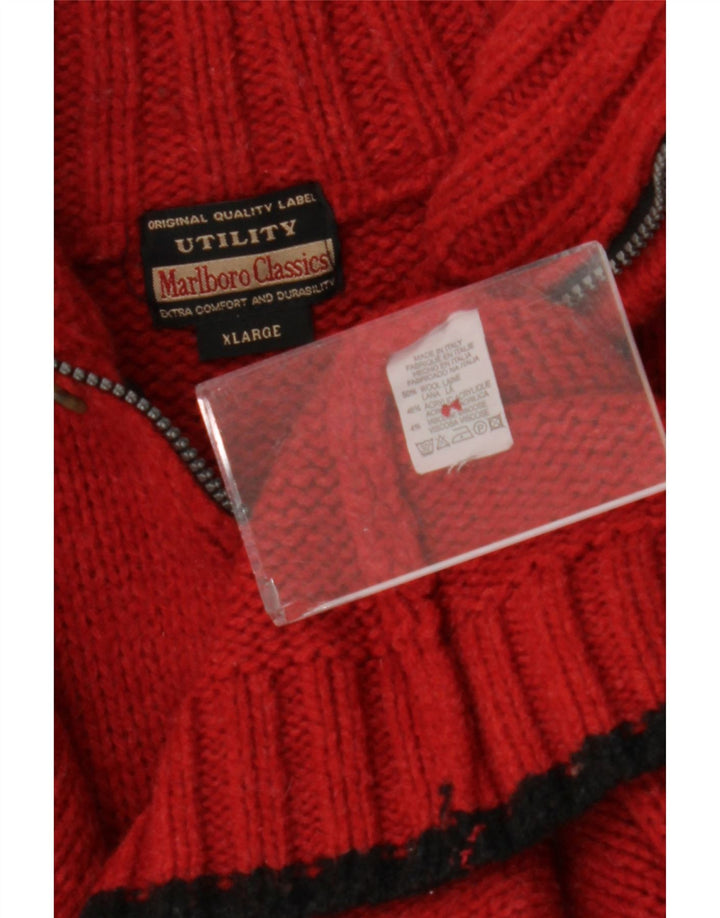 Suéter masculino Marlboro Classics com zíper e gola XL vermelho colorblock lã