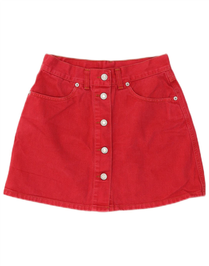 Mini saia jeans feminina Benetton IT 44 médio W26 algodão vermelho
