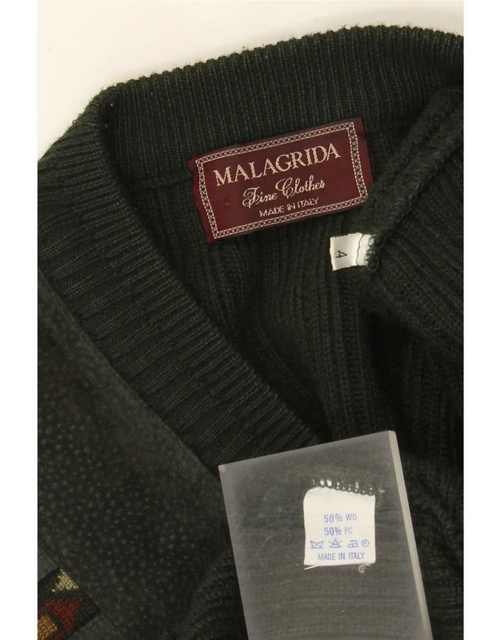 Suéter Malagrida Masculino V-Neck Tamanho Large Verde Geométrico Poliacrílico