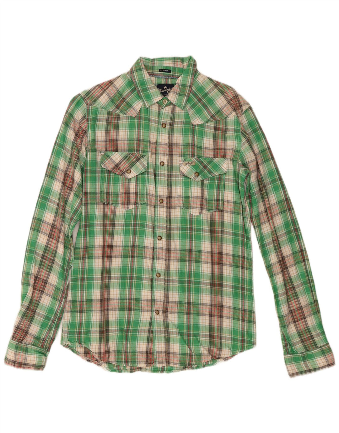 Wrangler Camisa masculina de flanela slim fit pequena verde xadrez de algodão