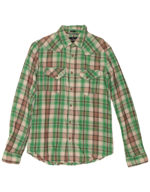 Wrangler Camisa masculina de flanela slim fit pequena verde xadrez de algodão