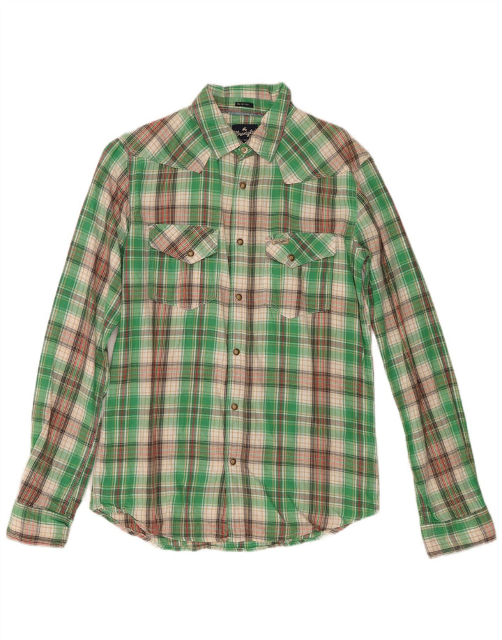 Wrangler Camisa masculina de flanela slim fit pequena verde xadrez de algodão