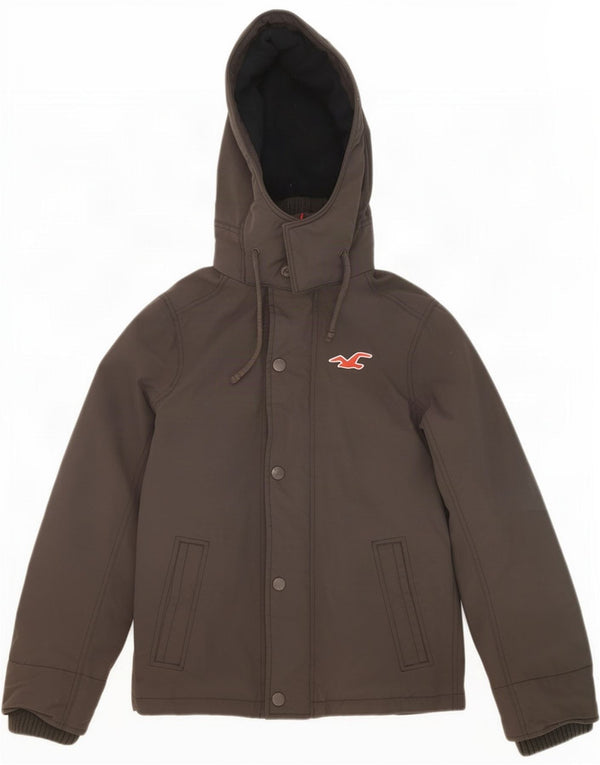 Jaqueta corta-vento masculina Hollister com capuz UK 36 pequena cinza nylon