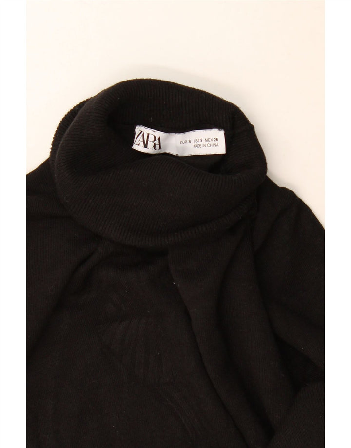 Zara Suéter feminino com gola redonda e gola redonda, preto pequeno, 10