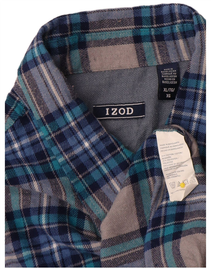 Camisa masculina de flanela Izod XL azul xadrez algodão