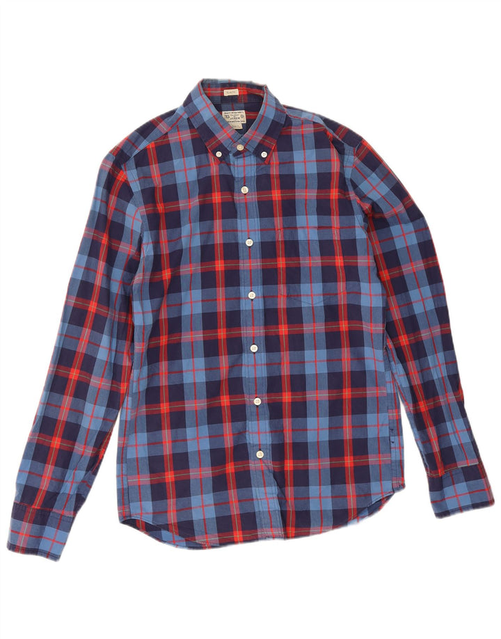 Camisa masculina J. Crew Slim Fit pequena xadrez azul marinho de algodão