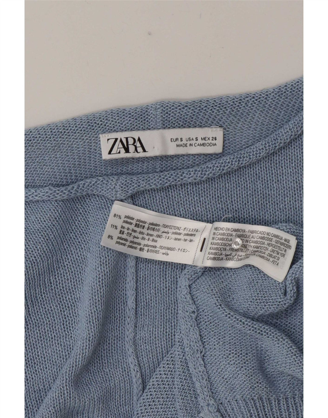 Zara Suéter feminino oversized com gola canoa Reino Unido 10 poliéster azul pequeno