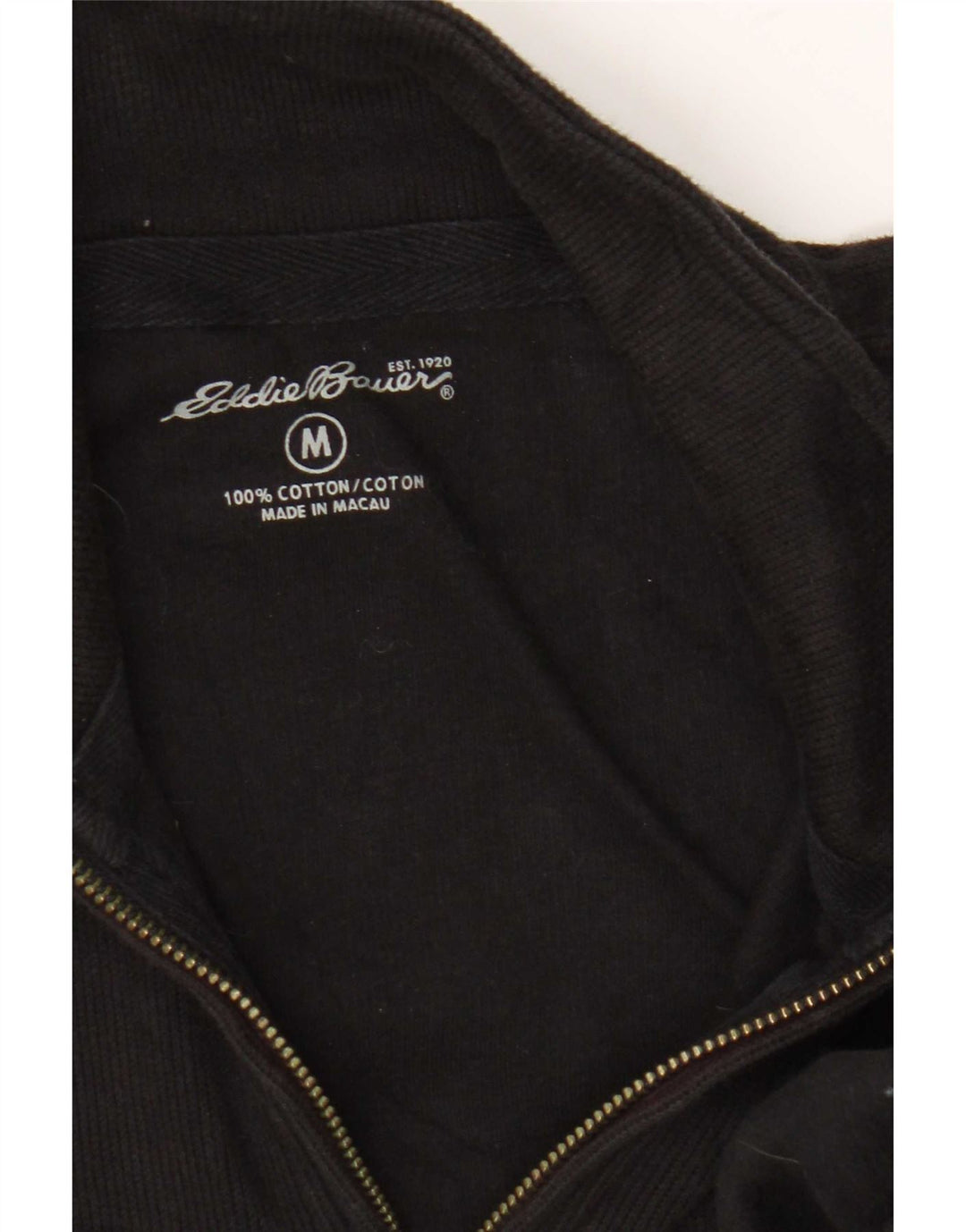 Eddie Bauer Suéter masculino com zíper e gola alta de algodão preto médio